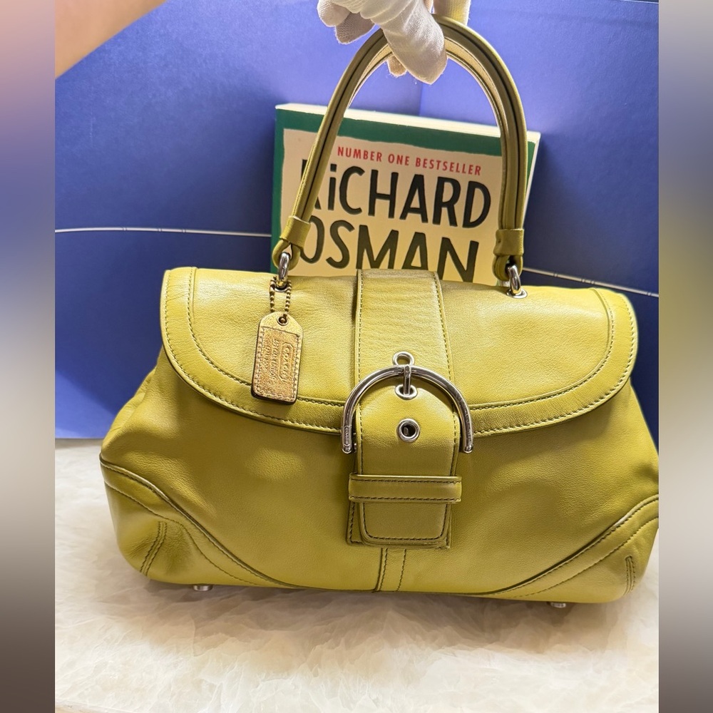 Vintage Coach Y2K Lime Green Leather Top-Handle Satchel